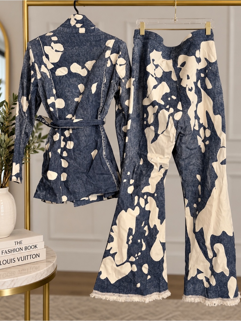 Fashion Nova Navy and Cream Printed Two-Piece Set - Picture 2 of 6